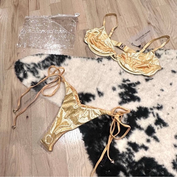 Solo Mio Other - SOLO Mio Swim Bikini - Gold/Bronze, Reversible! - Small Bottom Medium Top - NWT
